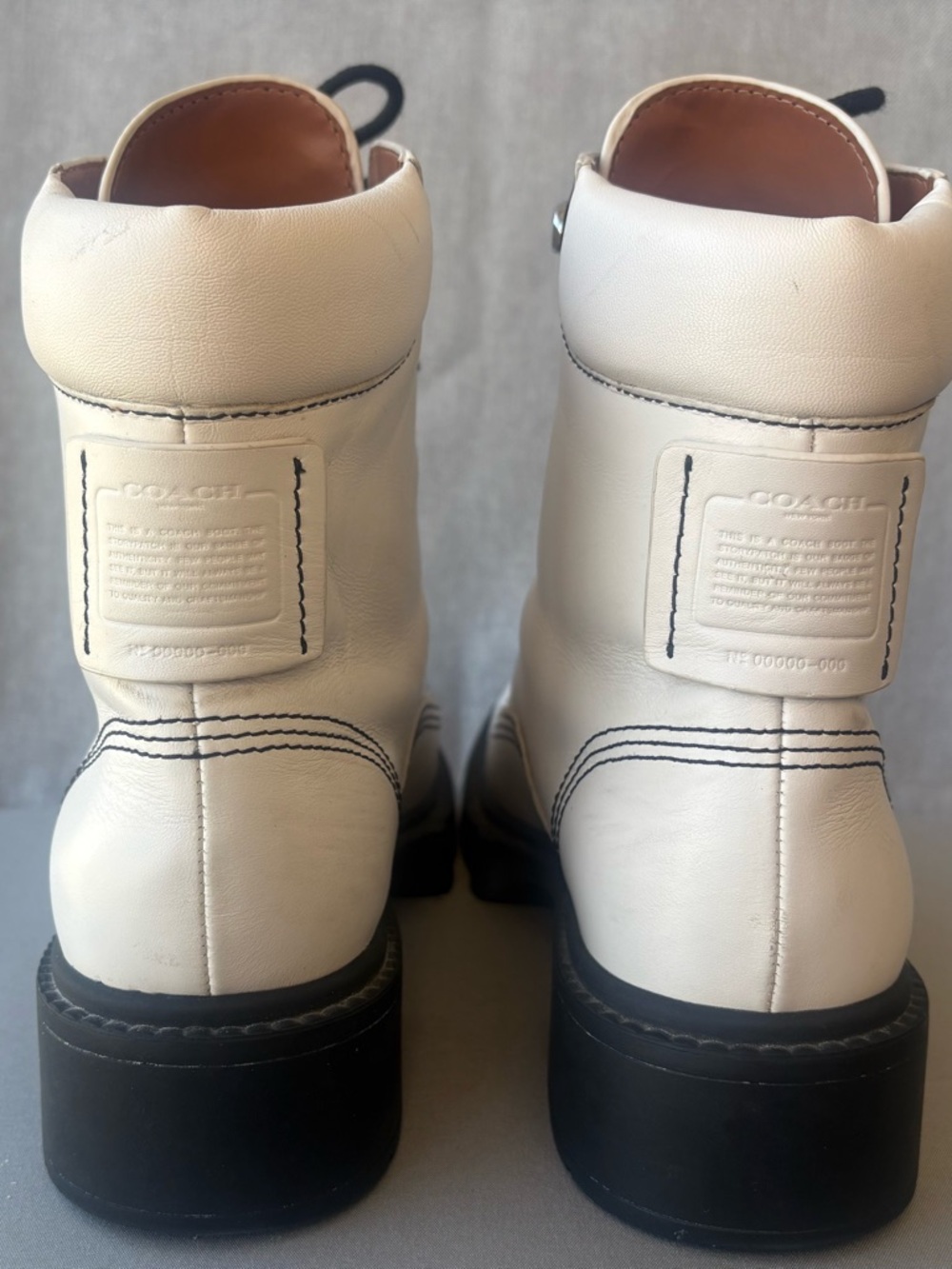Coach White Leather Combat Boots with Black Laces - Picture 5 of 16